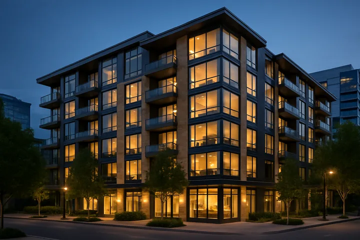 Illustrative Bellevue Kirkland Eastside Seattle mid-rise condominium
